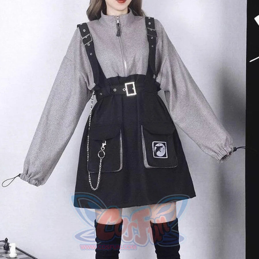2021 Retro Vintage Women Gothic Girls Punk Mini Dress High Waist  Suspender Skirt J30088 - cosfun