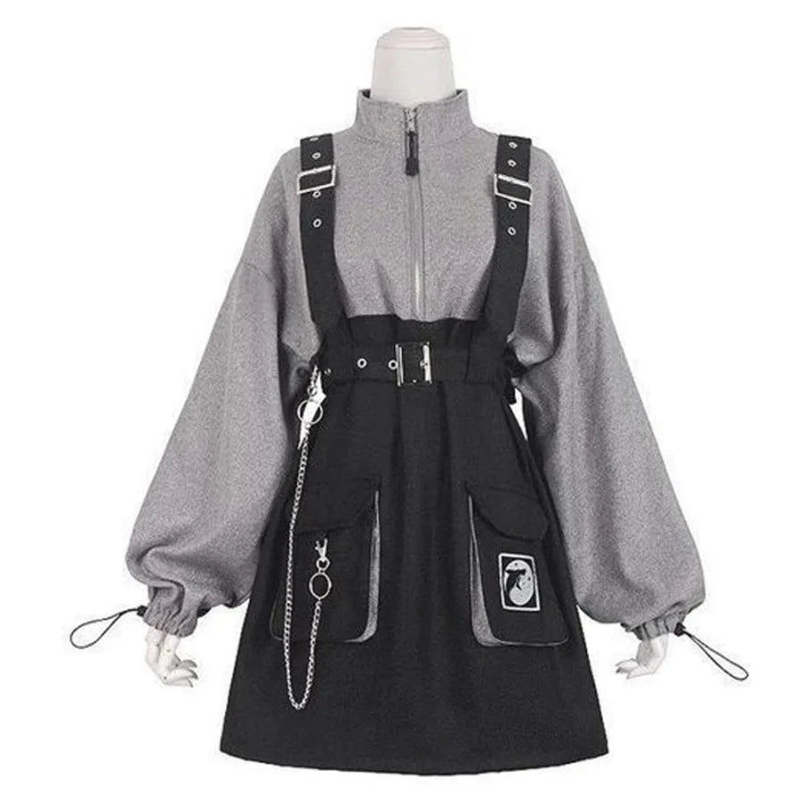2021 Retro Vintage Women Gothic Girls Punk Mini Dress High Waist  Suspender Skirt J30088 - cosfun
