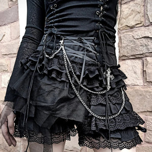 Gothic Chain Multilayer Lace Short Pantskirt S
