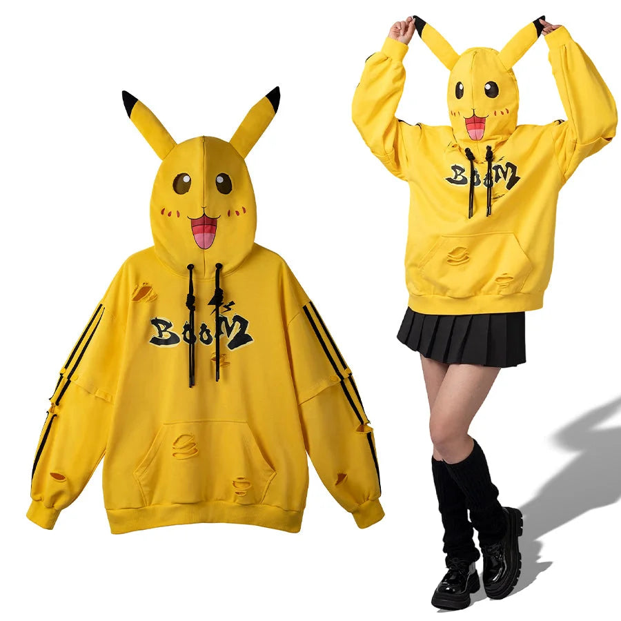 【PRE-SALE】COSFUN Original Cute Electric Critter Yellow Grunge Cosplay Full Zip Hoodie FAN0006