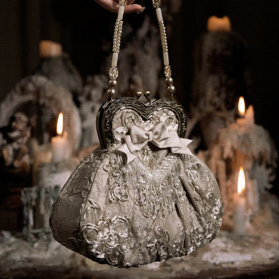 Rococo Duchess Heart Embroidered Elegant Vintage Style Handbag Heart Embroidered Bag