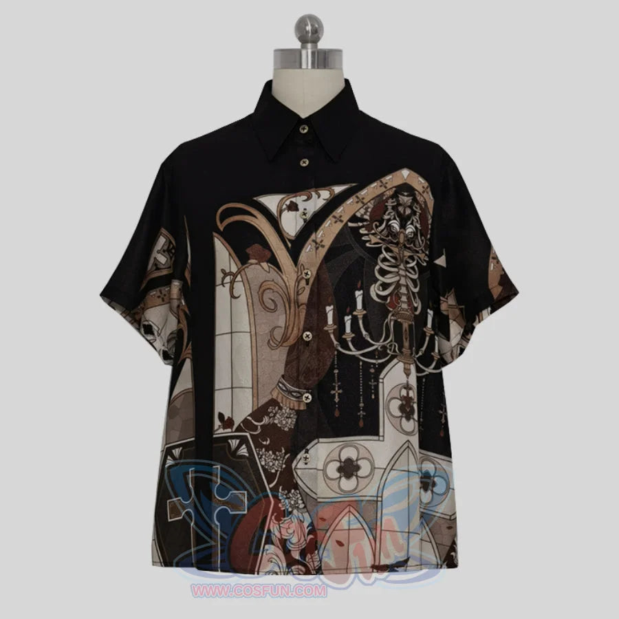Summer Prince Lolita Printed Loose Short-sleeved Shirt Black / S