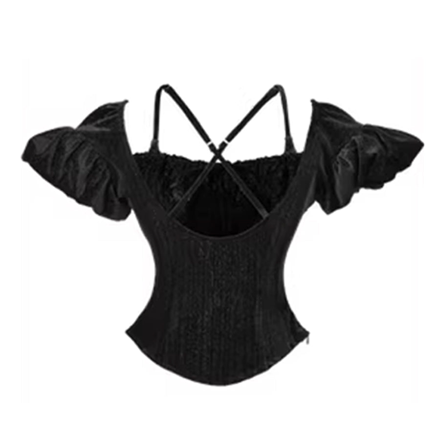 Elegy Day Gothic Velvet Puff Sleeve Backless Corset Top