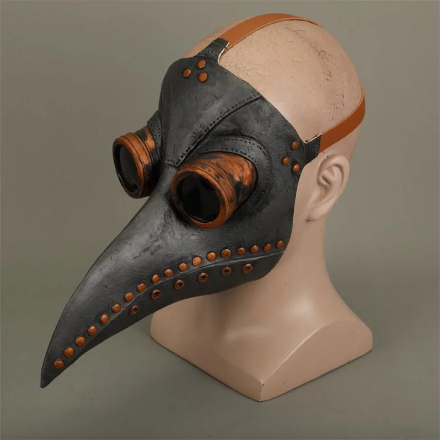 Halloween Medieval Steampunk Plague Doctor Latex Cosplay Prop Mask Bird Beak J40461 Black with Gold Props & Accessories