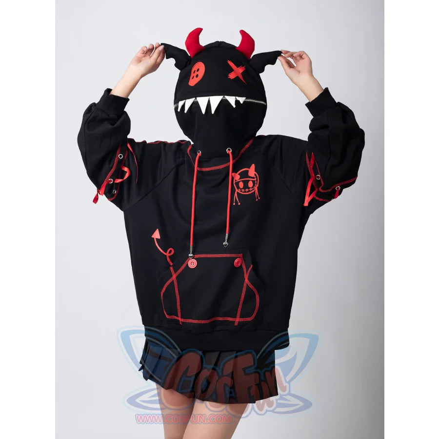 【READY TO SHIP + FREE SHIPPING】COSFUN Original Halloween Animal Tales Demon Bat Black Full Zip Hoodie Sweatshirt IF0003