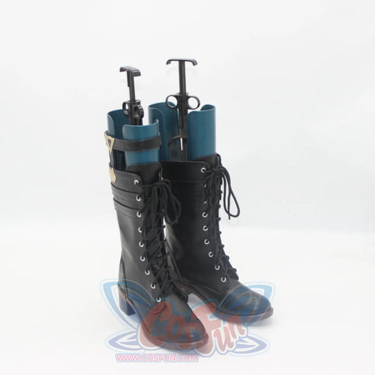 Genshin Impact Lynette cosplay boots pairing teal blue toe caps and blue soles with multiple side straps.