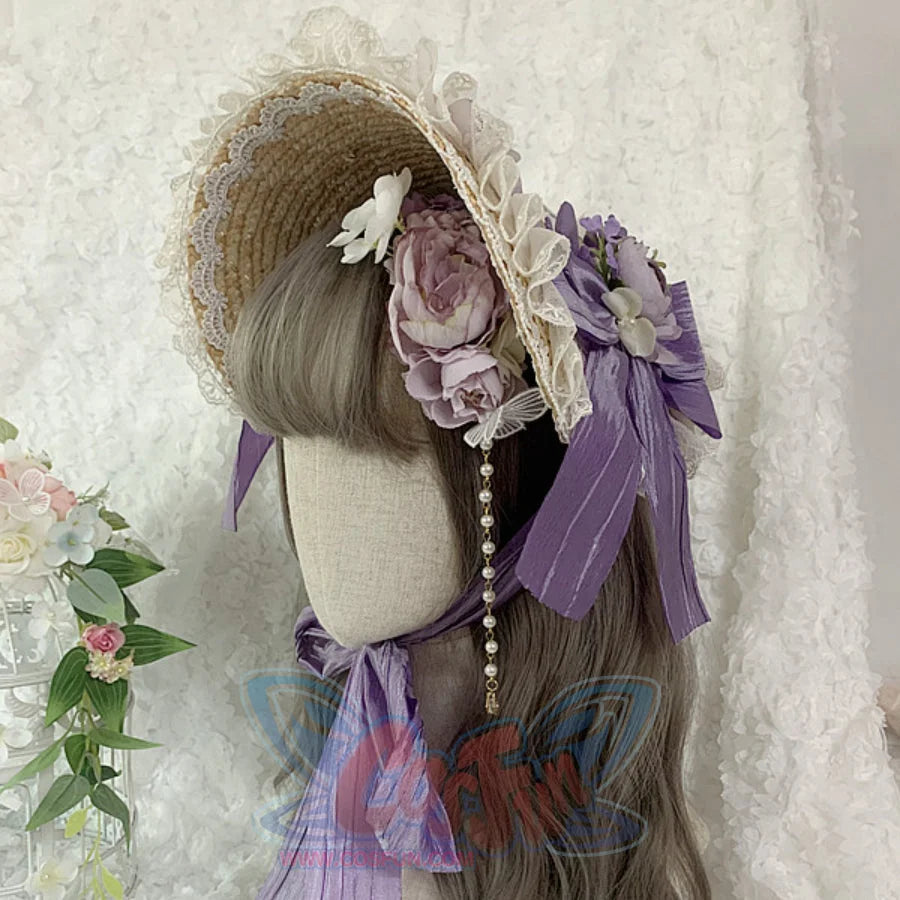 Elegant and Classic Lolita Flowers Straw Hat - cosfun