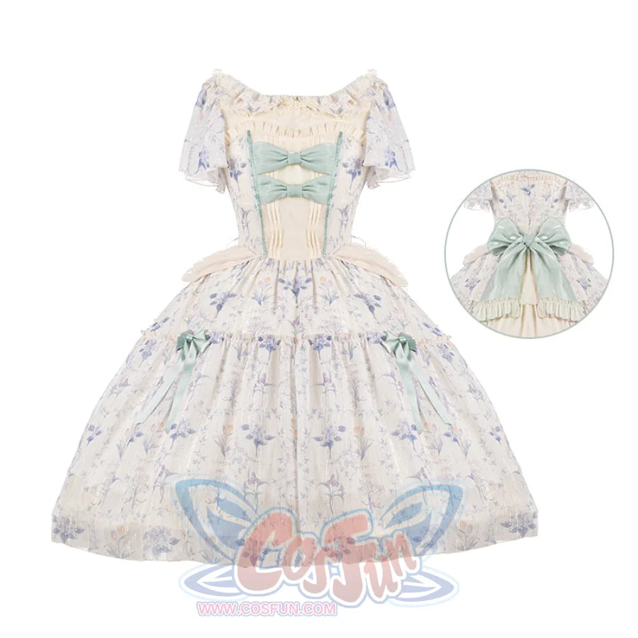 Vintage Elegant Floral Lolita Dress S22186 Green Dress ( + belt) / S