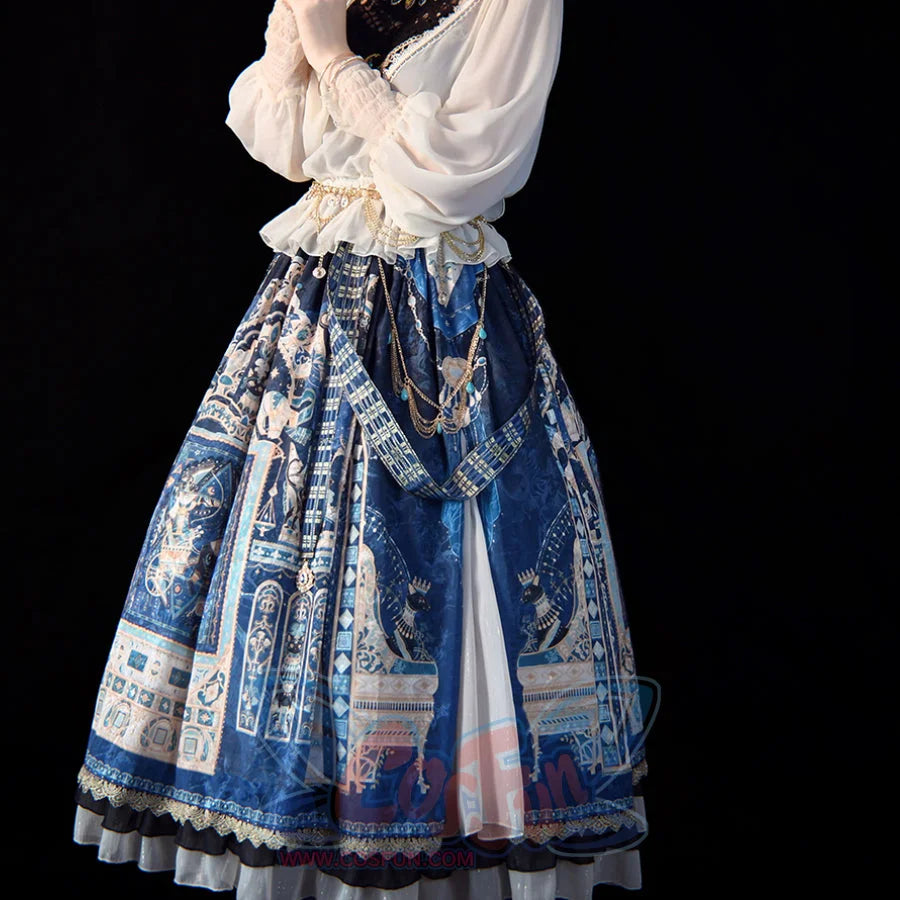 Egypt Style Gorgeous Side Opening Lolita Printed Skirt - cosfun