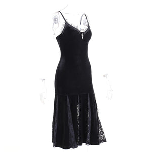Lace Velvet Slim Fishtail Slip Dress S22963