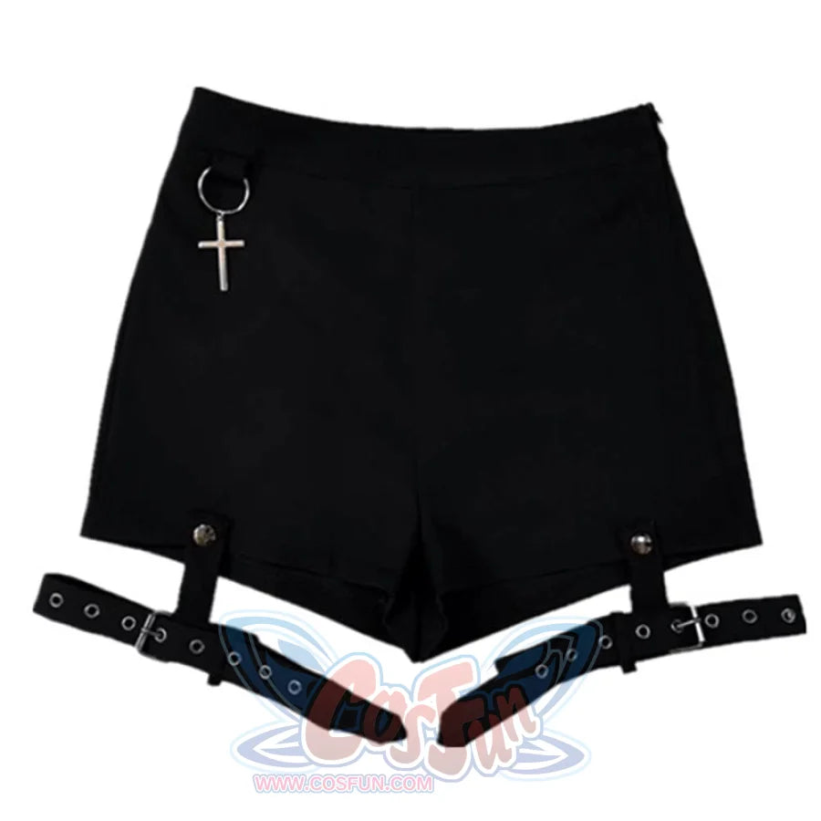 Unique Black Punk Cross Pendant Removable Leg Ring High Waist Cool Girl Shorts S20053 S / Black Shorts