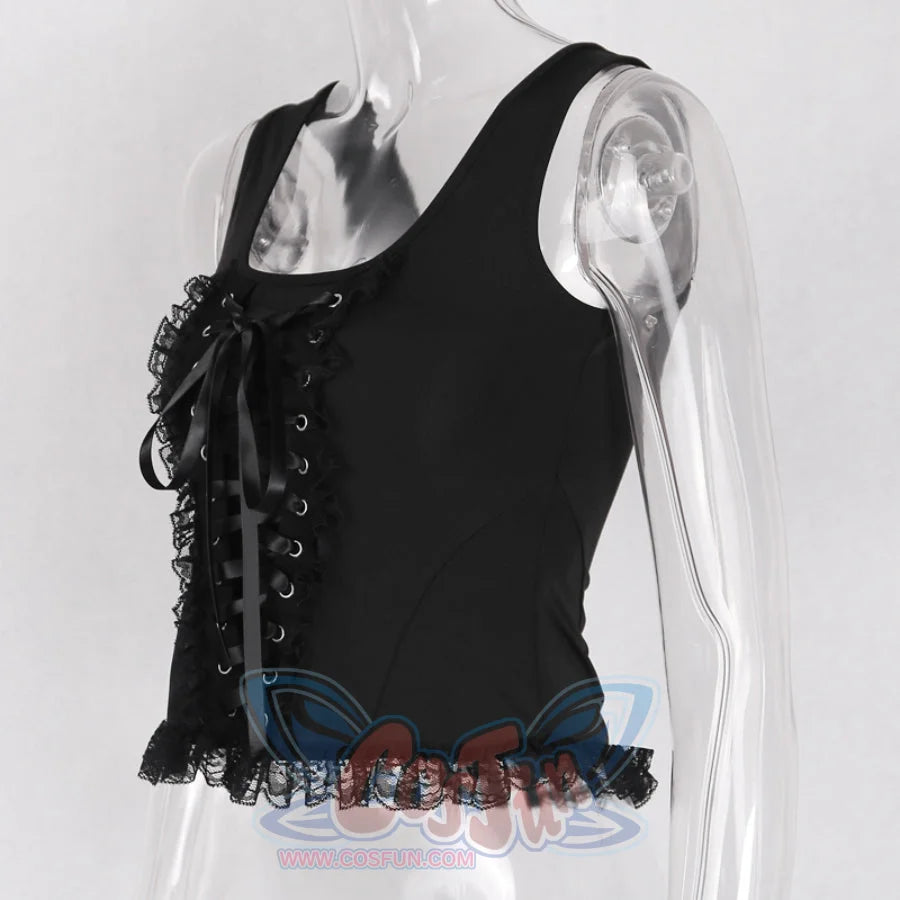 Black Lace Up Slim Short Vest