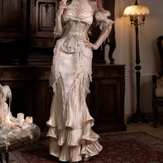 Rococo Duchess Satin Ruched Long Mermaid Skirt