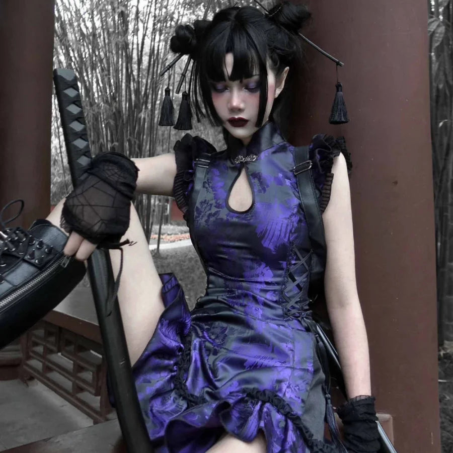 Gothic Improved Cheongsam Tassel Strap Buckle Dress S30491