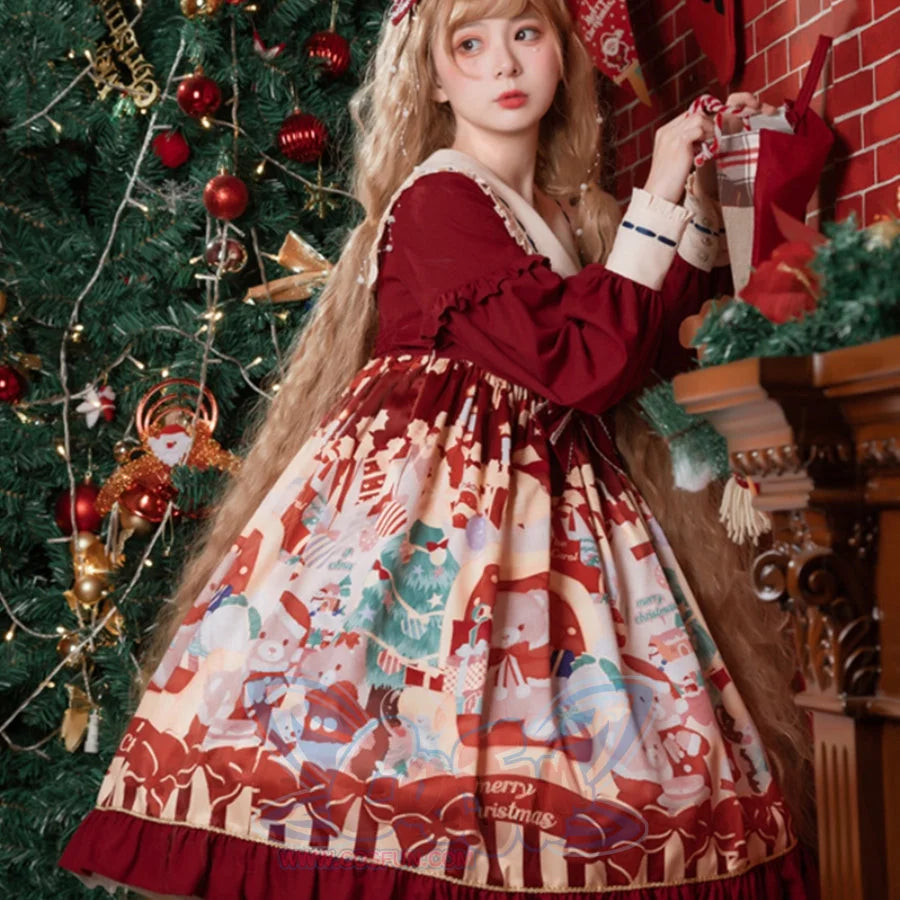 Christmas Bear Lovely And Sweet Lolita Long-Sleeve Dress