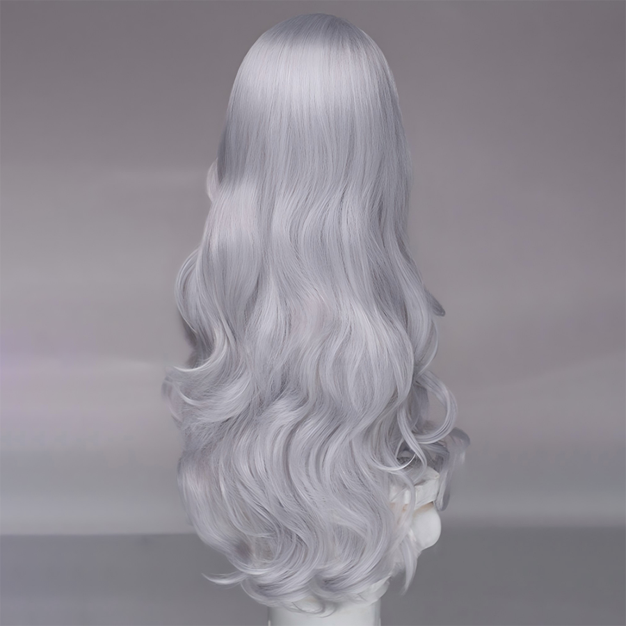 Game Rivals Felicia Hardy Cosplay Wig Long Silver White Wavy Hair N10038