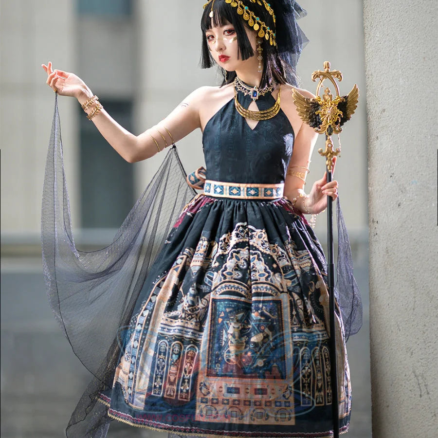 Egypt Style Lolita Backless Neck Dress Black / XS
