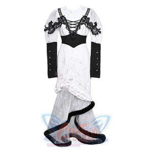 Gothic Lace Bubble Sleeve Long Fishtail Dress / S