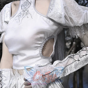 Gothic Embroidery Dragon Scale Bubble Sleeve Hollowed-Out Top