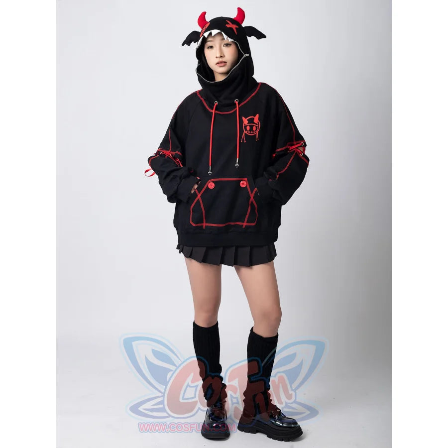 【READY TO SHIP + FREE SHIPPING】COSFUN Original Halloween Animal Tales Demon Bat Black Full Zip Hoodie Sweatshirt IF0003