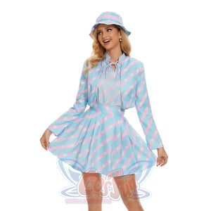 2023 Doll Movie Margot Robbie Cowgirl Blue Twill Dress Cosplay Costume C08319 Costumes