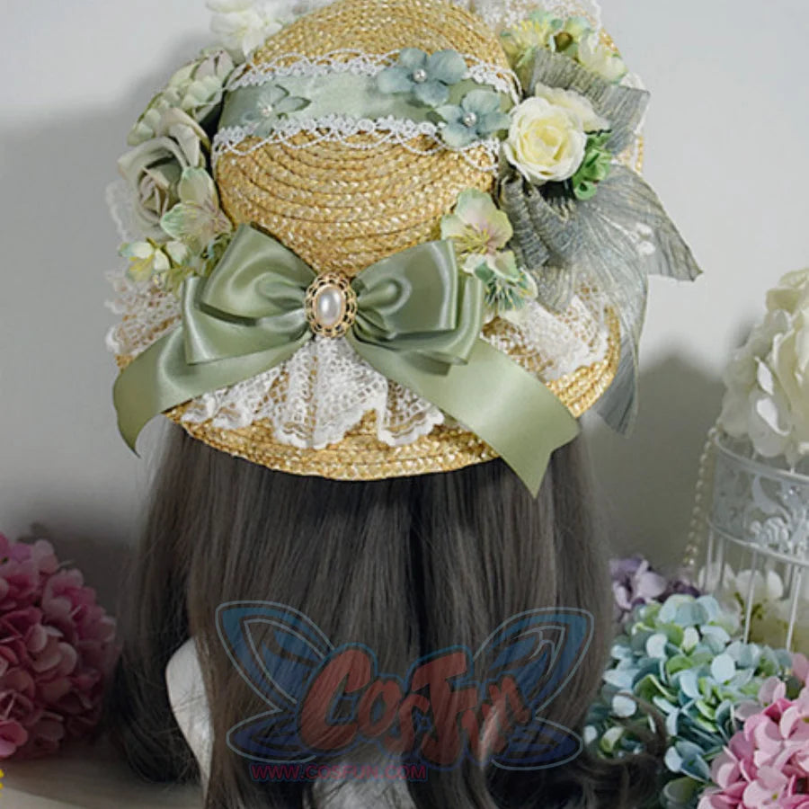 Original Elegant And Classic Lolita Flowers Straw Hat Green