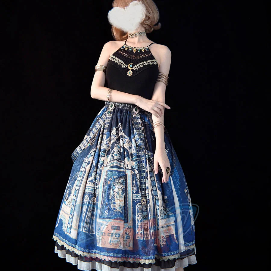 Egypt Style Gorgeous Side Opening Lolita Printed Skirt - cosfun