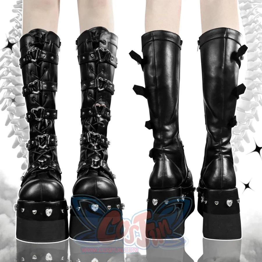 Original Spice Girl Lolita Round Toe Thick Soled Boots Black / 34