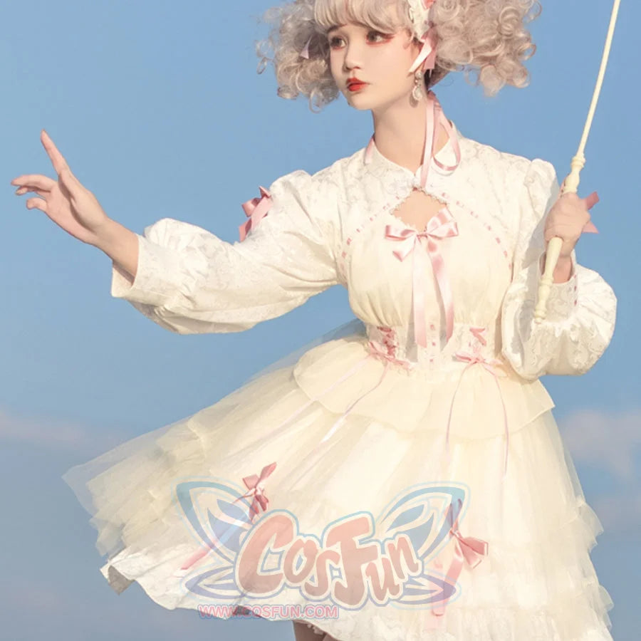lollita dress Autumn Multi-layer Lolita Long Sleeve Dress S22813, White and Pink / S