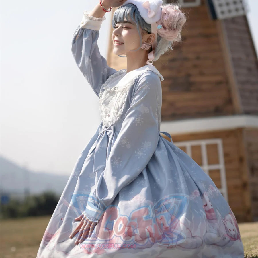 Snow Fox Lolita Long Sleeve Dress Greyish / M