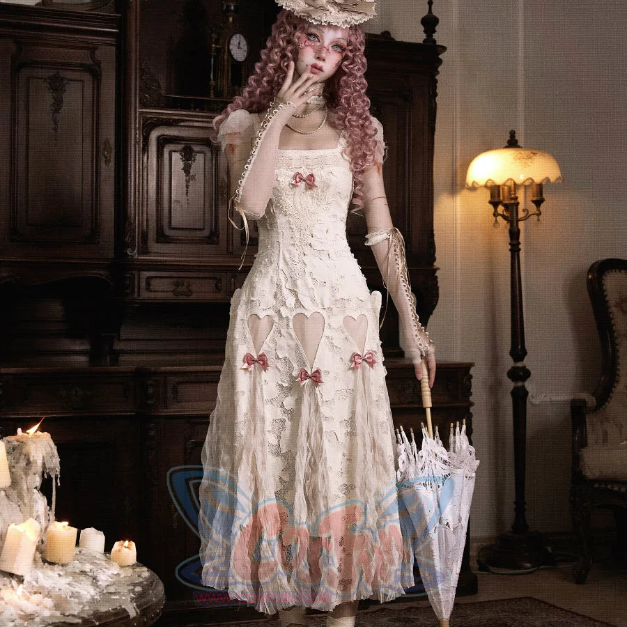 Aphrodite's Box Heart Cutout Lace Cami Dress with Bows