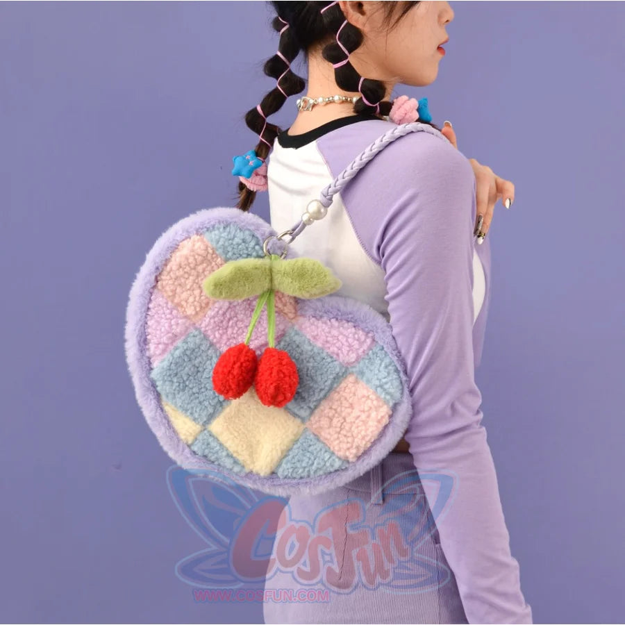 Heart-shaped Cherry Plush Shoulder Bag