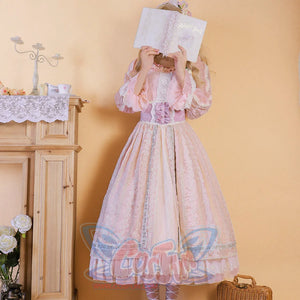 Spring Elegant Embroidered Lolita High Waist Skirt Sakura Pink / S