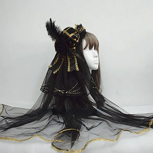 Original Gorgeous Lolita Feather Veil Hat - cosfun