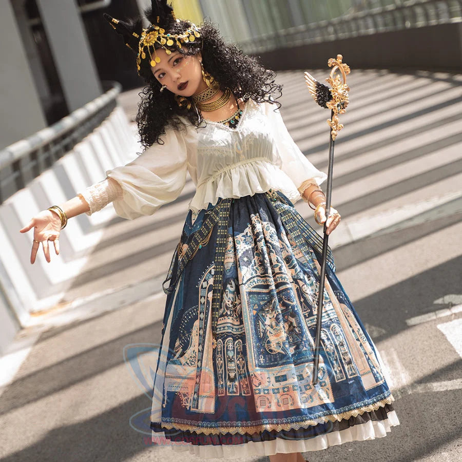 Egypt Style Gorgeous Side Opening Lolita Printed Skirt - cosfun