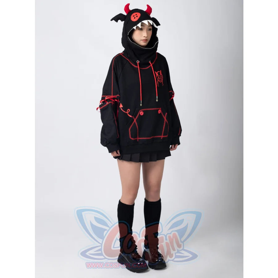 【READY TO SHIP + FREE SHIPPING】COSFUN Original Halloween Animal Tales Demon Bat Black Full Zip Hoodie Sweatshirt IF0003