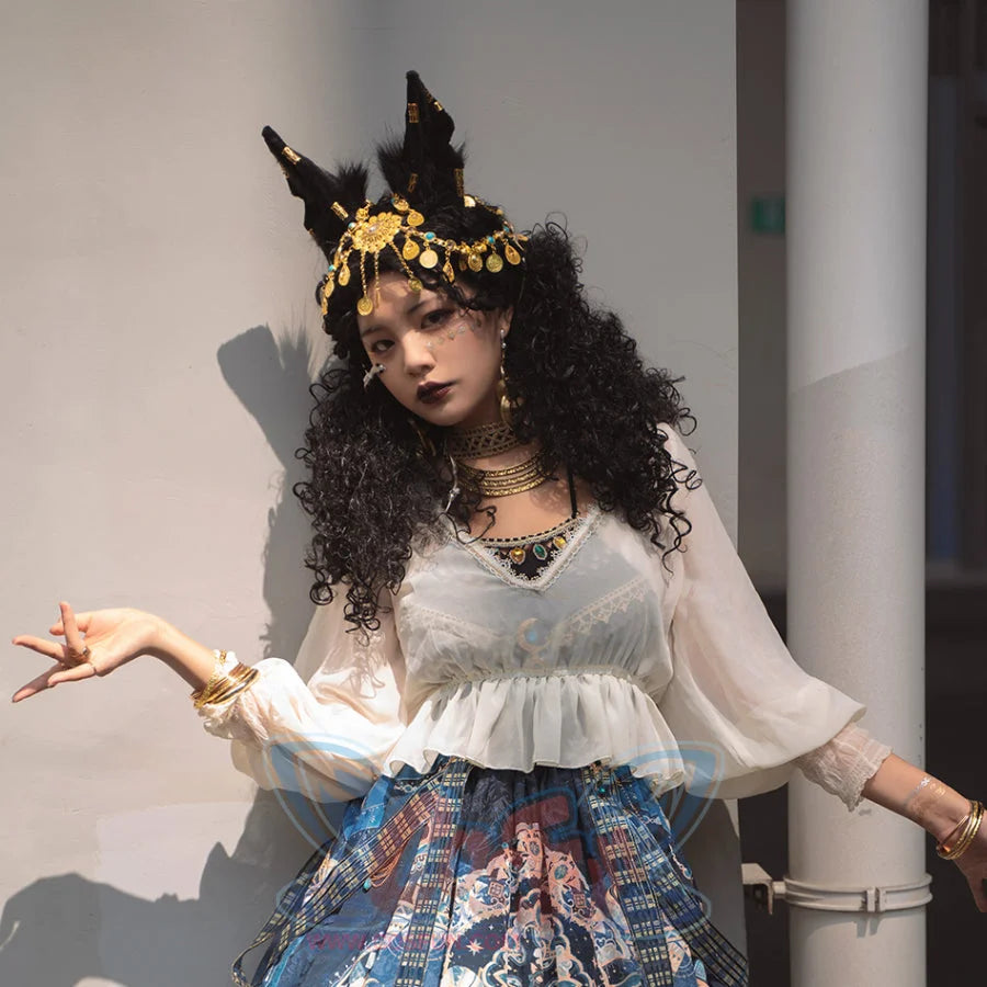 Egypt Style Lolita Backless Long Sleeve Smock and Vest Smock / White / S