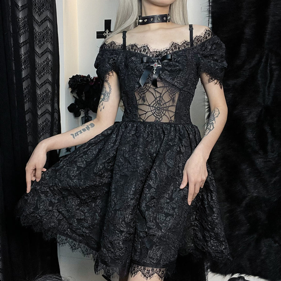 Lace Hollow Out Off Shoulder Lolita Short Dress S22962
