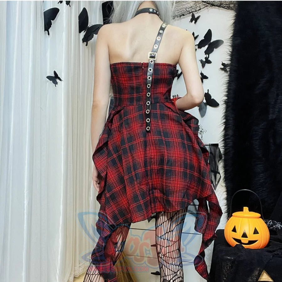 Sweet And Cool Irregular Slim Plaid Dress S22929