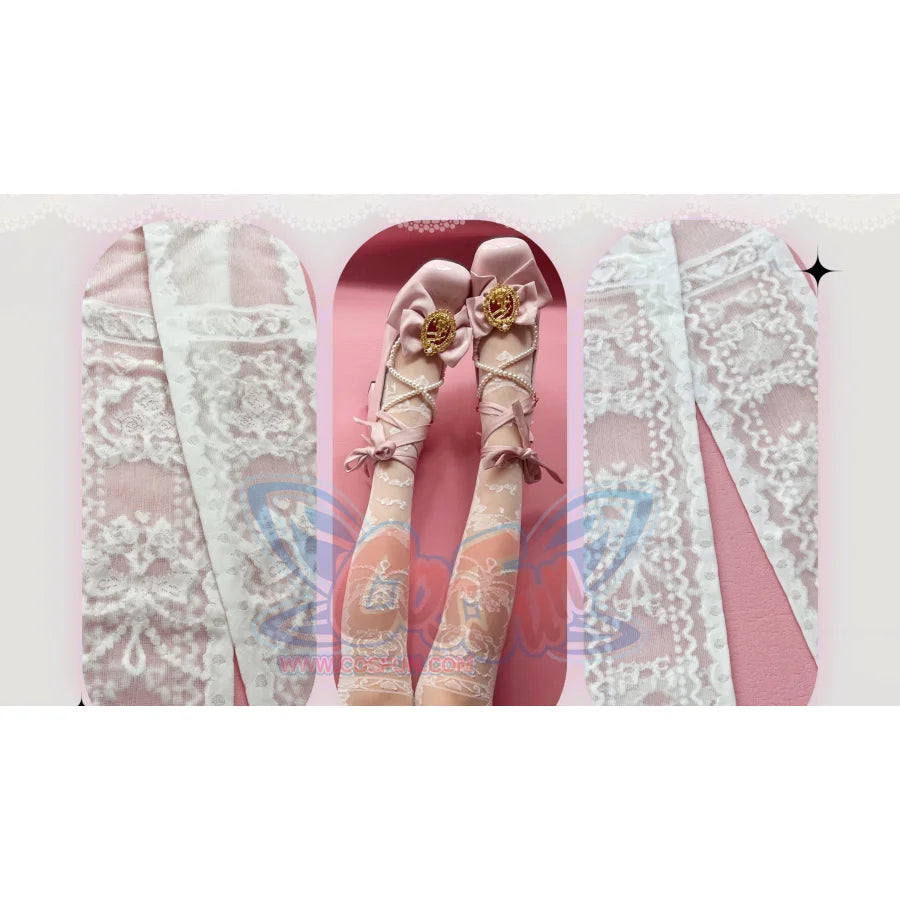 Summer Bow Knot Silk Stockings Lolita Stockings White