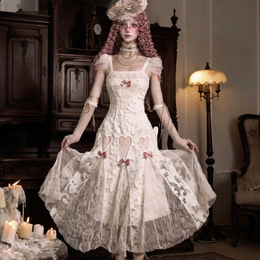 Rococo Duchess Heart Cutout Lace Bow Cami Dress, Cami Dress / S