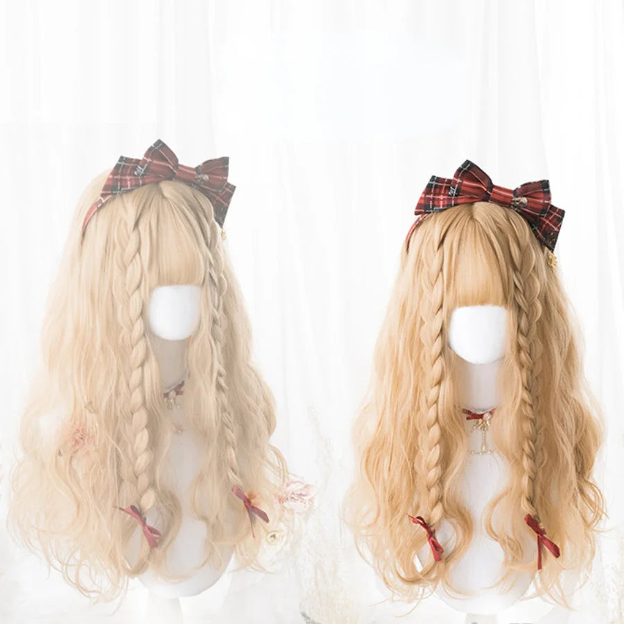 Harajuku Style Soft Girl Long Brunches Curly Wig S22902 White Tea Color