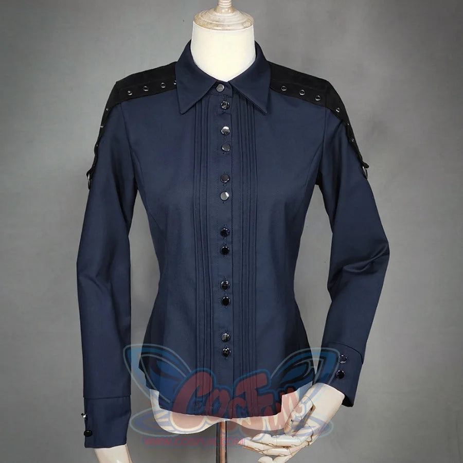 Gothic Military Uniform Color Blocking Long-sleeved Shirt Dark Blue / S