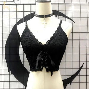 Spring Summer Black Lace Short Girl Lace Braces Lace Up Overbodice - cosfun