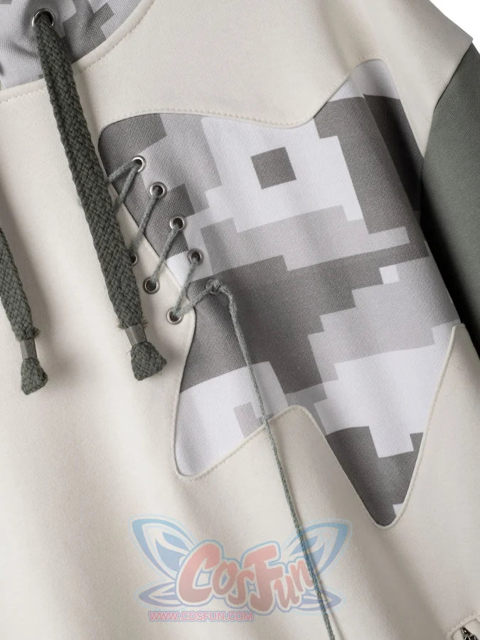 Detail shot of gorilla Full Zip Hoodie front pocket featuring pixelated gorilla graphic and drawstrings