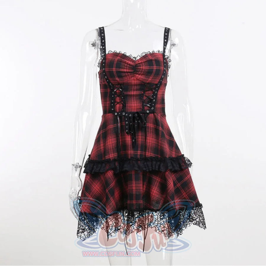 Lolita Plaid Slim Short Slip Dress S22916