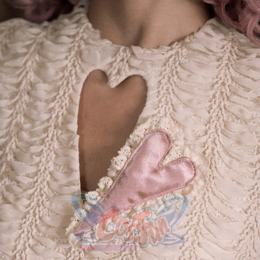 Rococo Duchess Lace Crop Top with Heart Cutout and Crew Neck