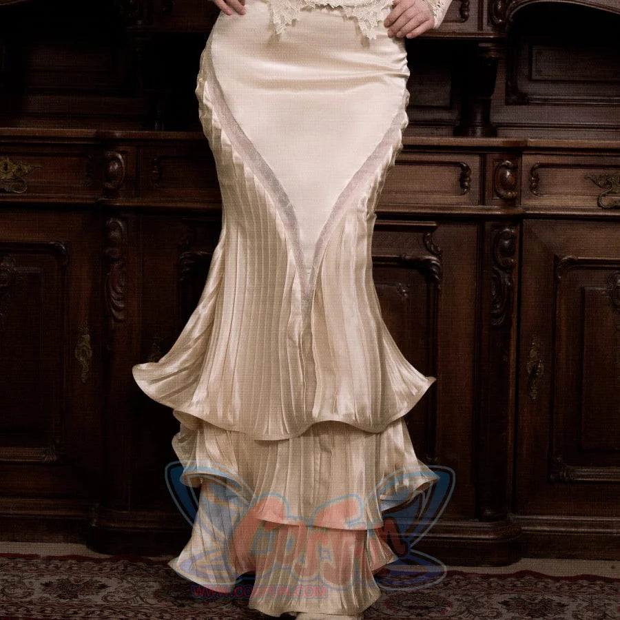 Rococo Duchess Satin Ruched Long Mermaid Skirt