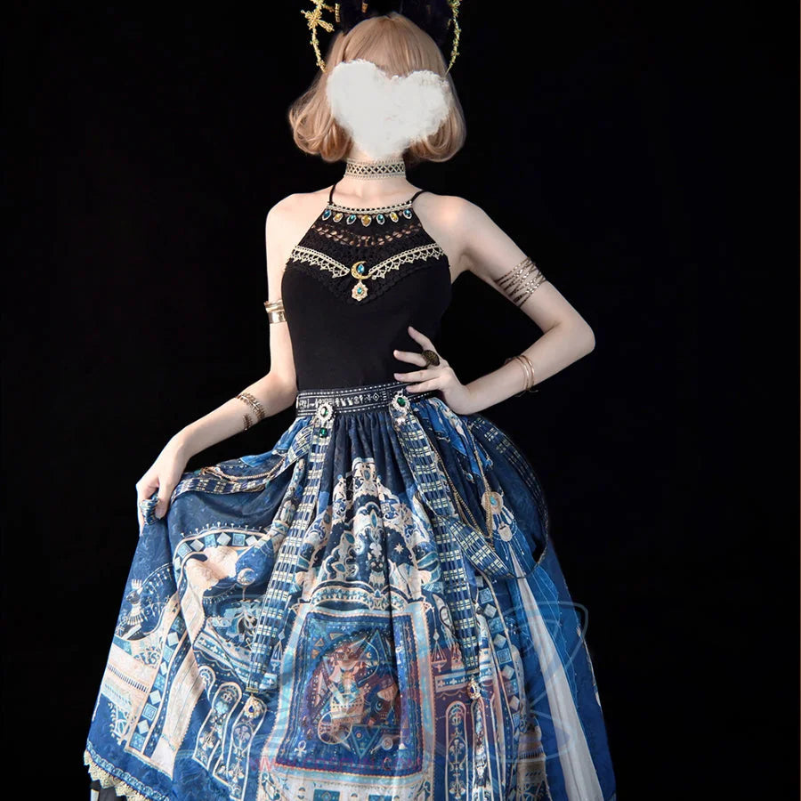 Egypt Style Gorgeous Side Opening Lolita Printed Skirt - cosfun