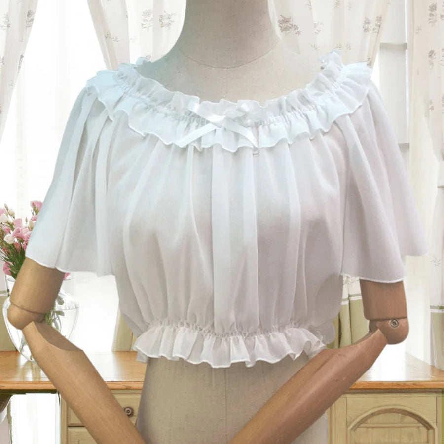Off Shoulder Chiffon Lolita Flying Sleeve Shirt White / One Size